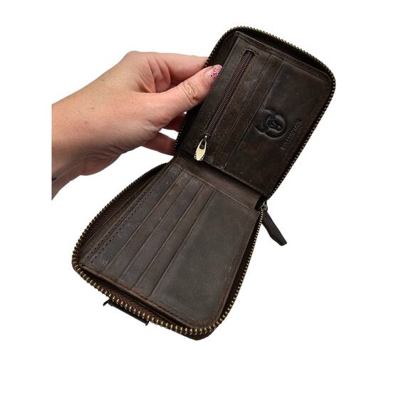 Bull Captain - Mens Zip Open Genuine Leather Wallet Brown - Picture 4 of 6